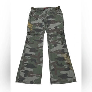 Vintage Japanese Brand Twentyone Camouflage 2000s Flare Wide Leg Pants Small